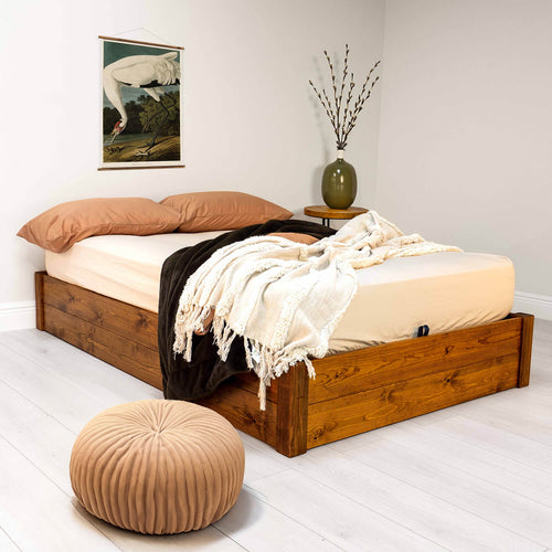 Model 07 - Ottoman Bed No Headboard - Solid Pine - Walnut Finish