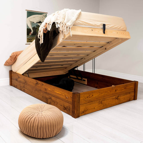 Model 07 - Ottoman Bed No Headboard - Solid Pine - Walnut Finish