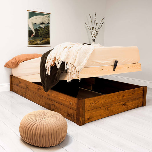 Model 07 - Ottoman Bed No Headboard - Solid Pine - Walnut Finish