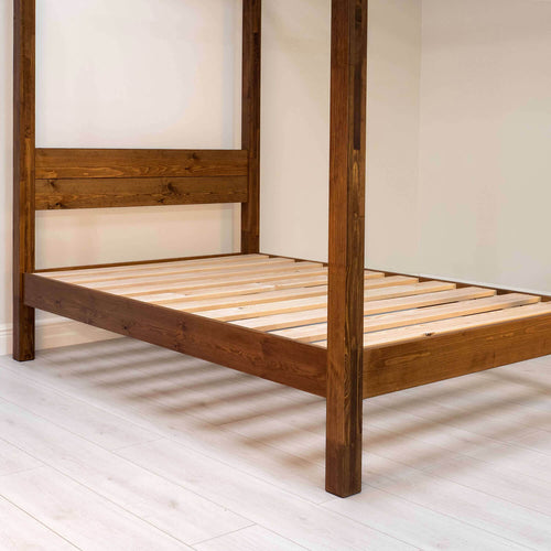 Model 06 - Four Poster Wooden Bed - Solid Pine - Walnut Finish