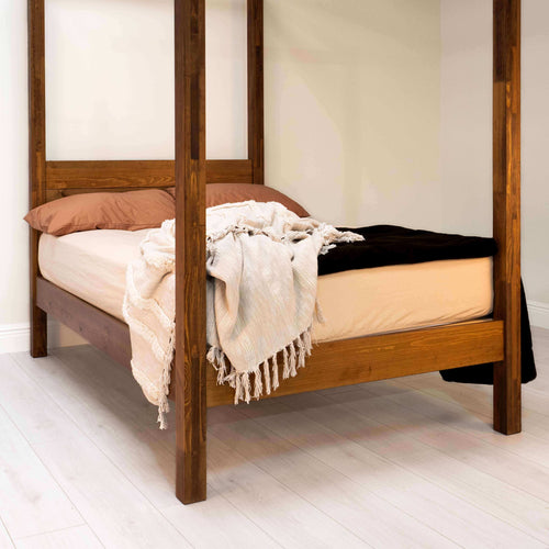 Model 06 - Four Poster Wooden Bed - Solid Pine - Walnut Finish