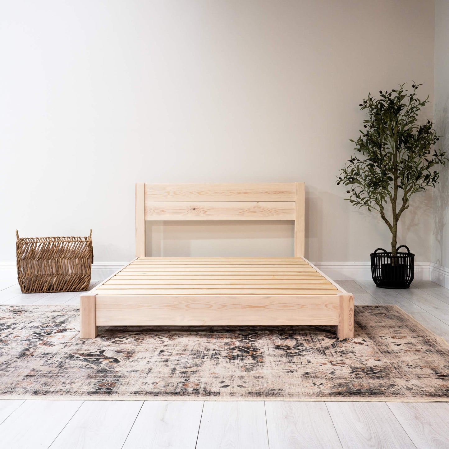Model 04 - Low Wooden Bed - Solid Pine - White Finish