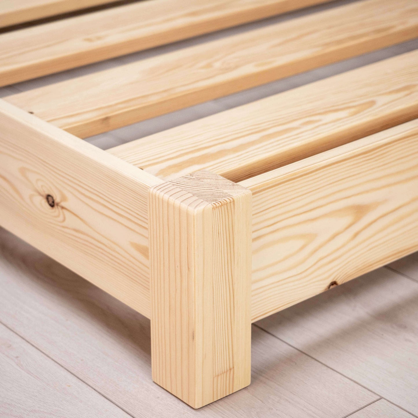 Model 08 - Low Wooden Bed, No Headboard - Solid Pine - Light Finish
