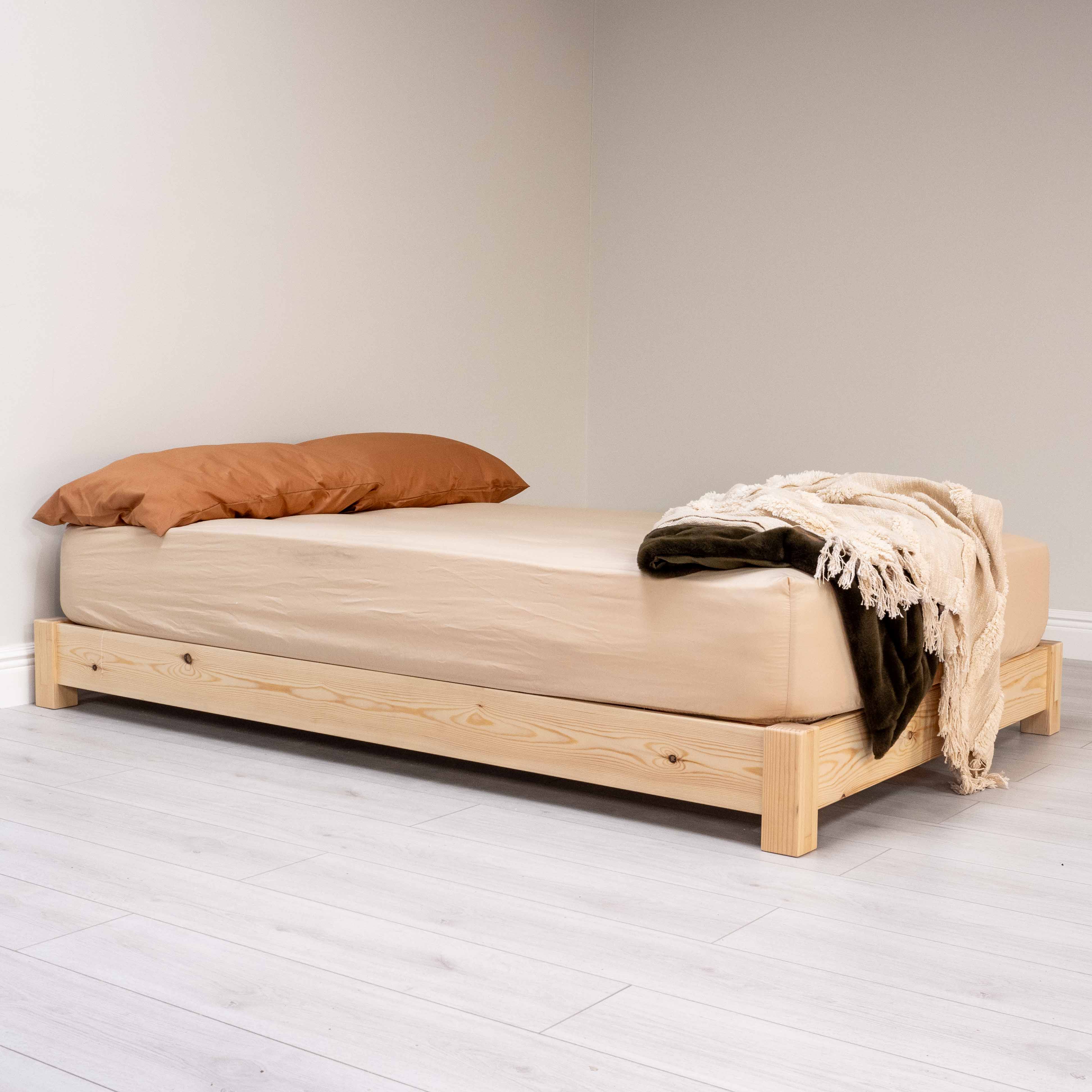 Model 08 - Low Wooden Bed, No Headboard - Solid Pine - Light Finish