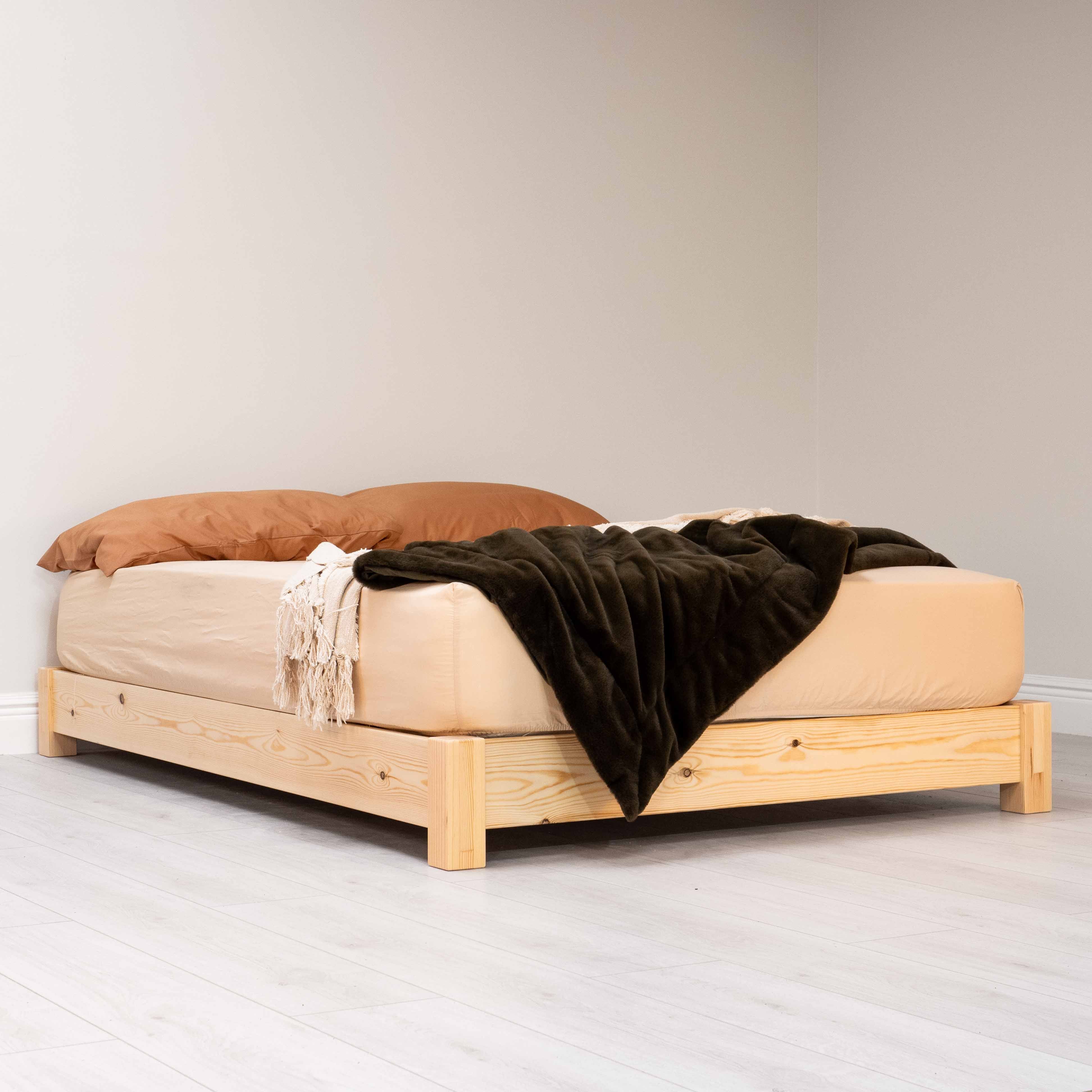 Model 08 - Low Wooden Bed, No Headboard - Solid Pine - Light Finish