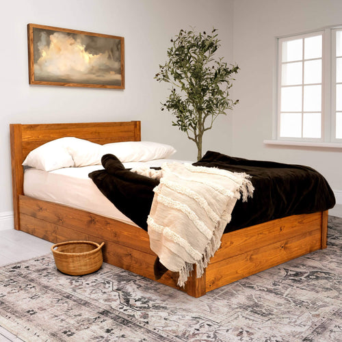 Model 05 - Wooden Ottoman Bed - Solid Pine - Medium Finish