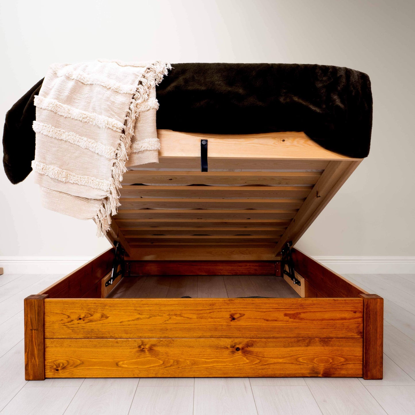 Model 05 - Wooden Ottoman Bed - Solid Pine - Medium Finish