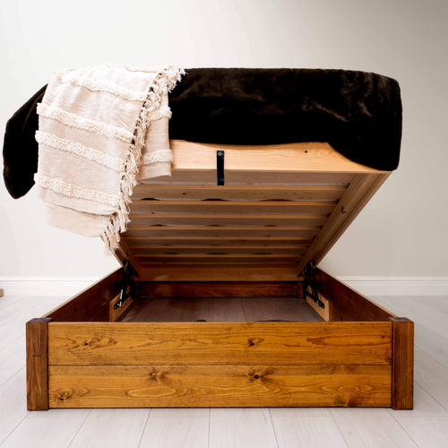 Model 05 - Wooden Ottoman Bed - Solid Pine - Walnut Finish