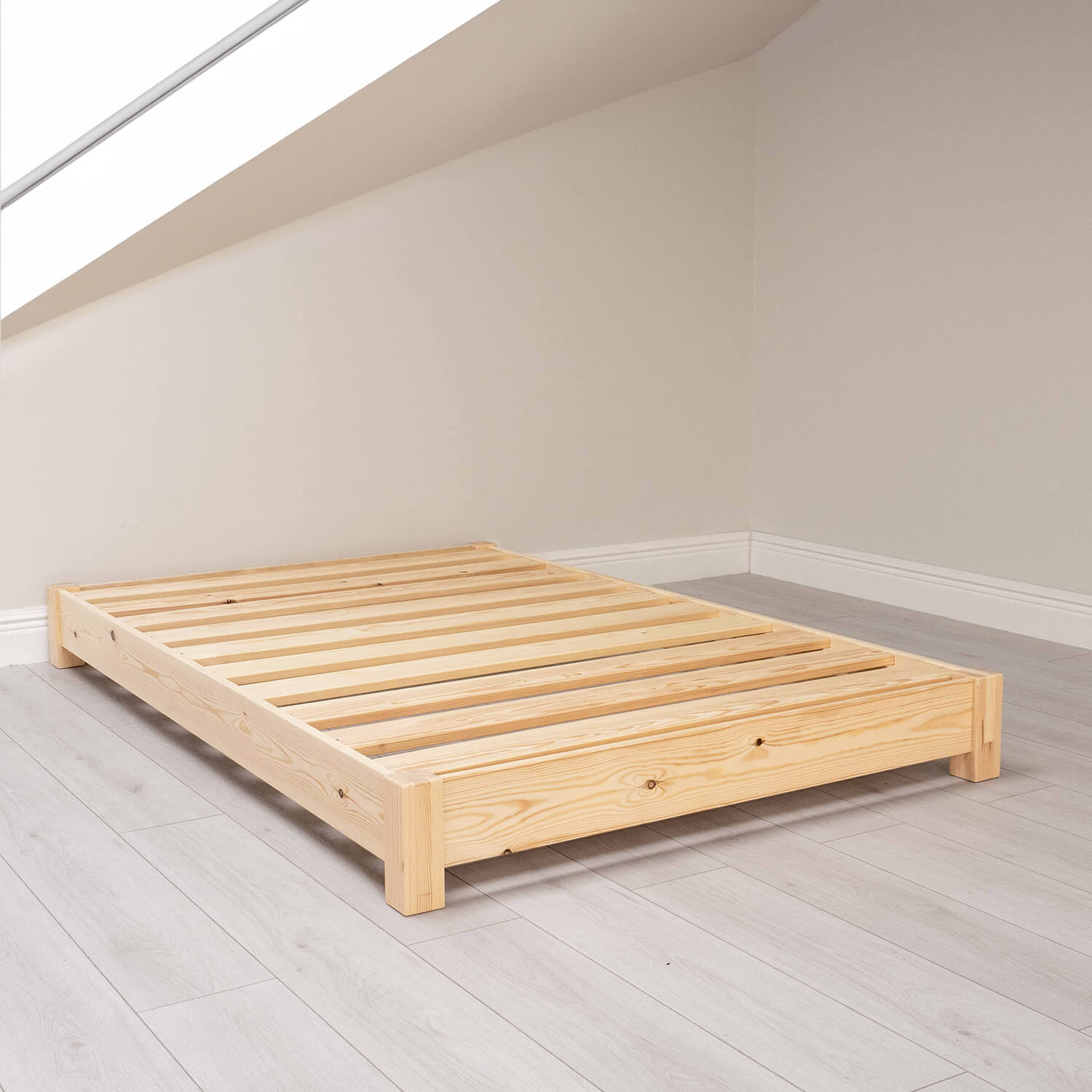 Model 08 - Low Wooden Bed, No Headboard - Solid Pine - Light Finish