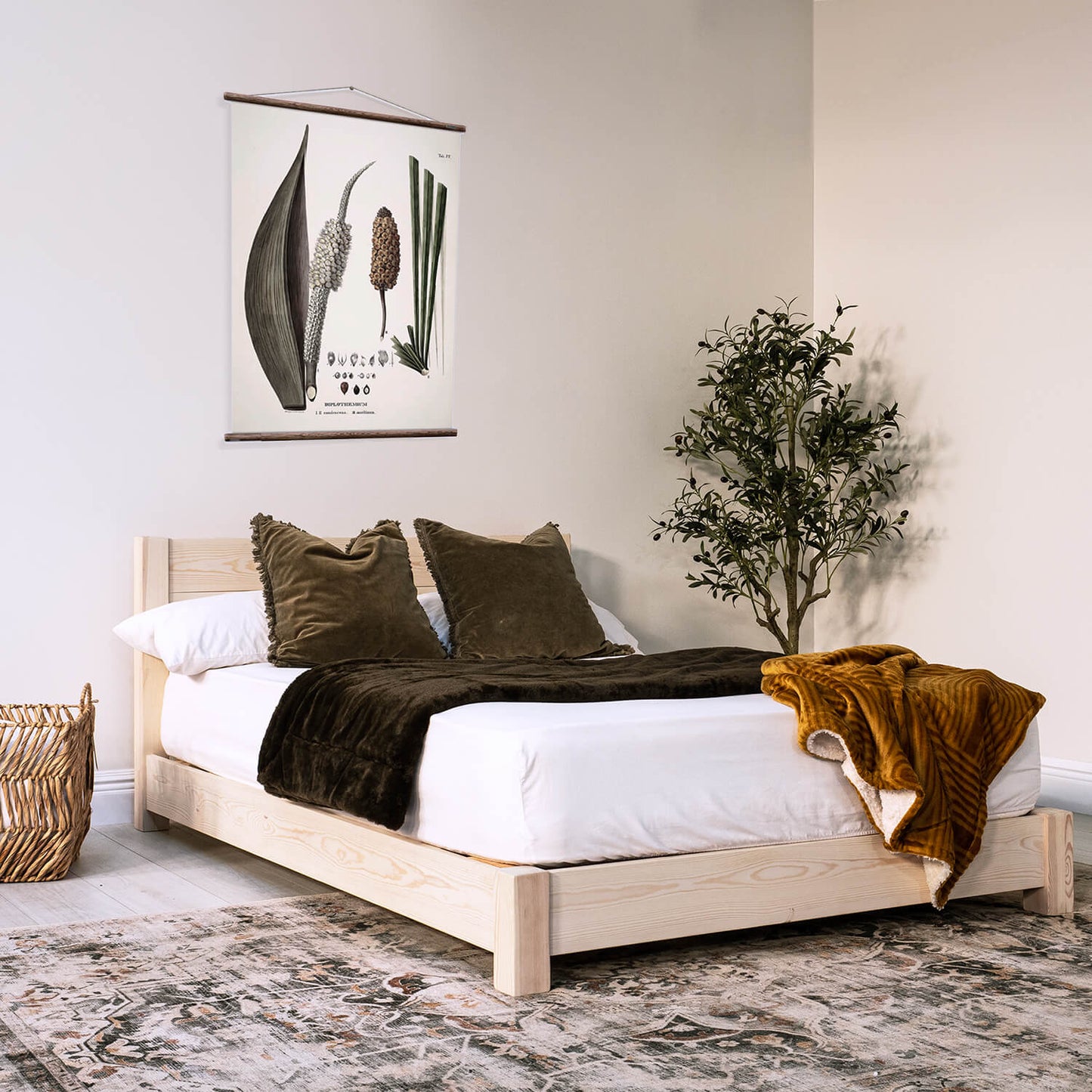 Model 04 - Low Wooden Bed - Solid Pine - White Finish
