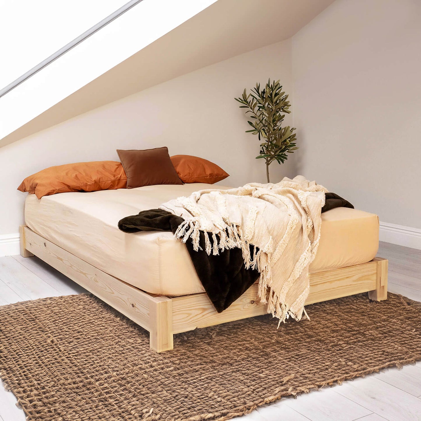 Model 08 - Low Wooden Bed, No Headboard - Solid Pine - Light Finish