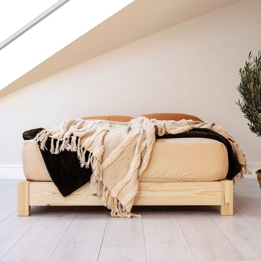 Model 08 - Low Wooden Bed, No Headboard - Solid Pine - Light Finish